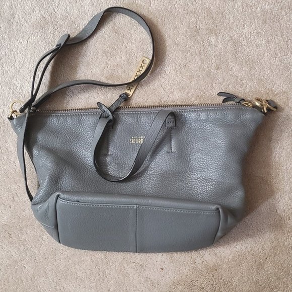 Ladie's Genuine Kate Spade SATURDAY gray leather small crossbody satchel bag - Picture 6 of 8